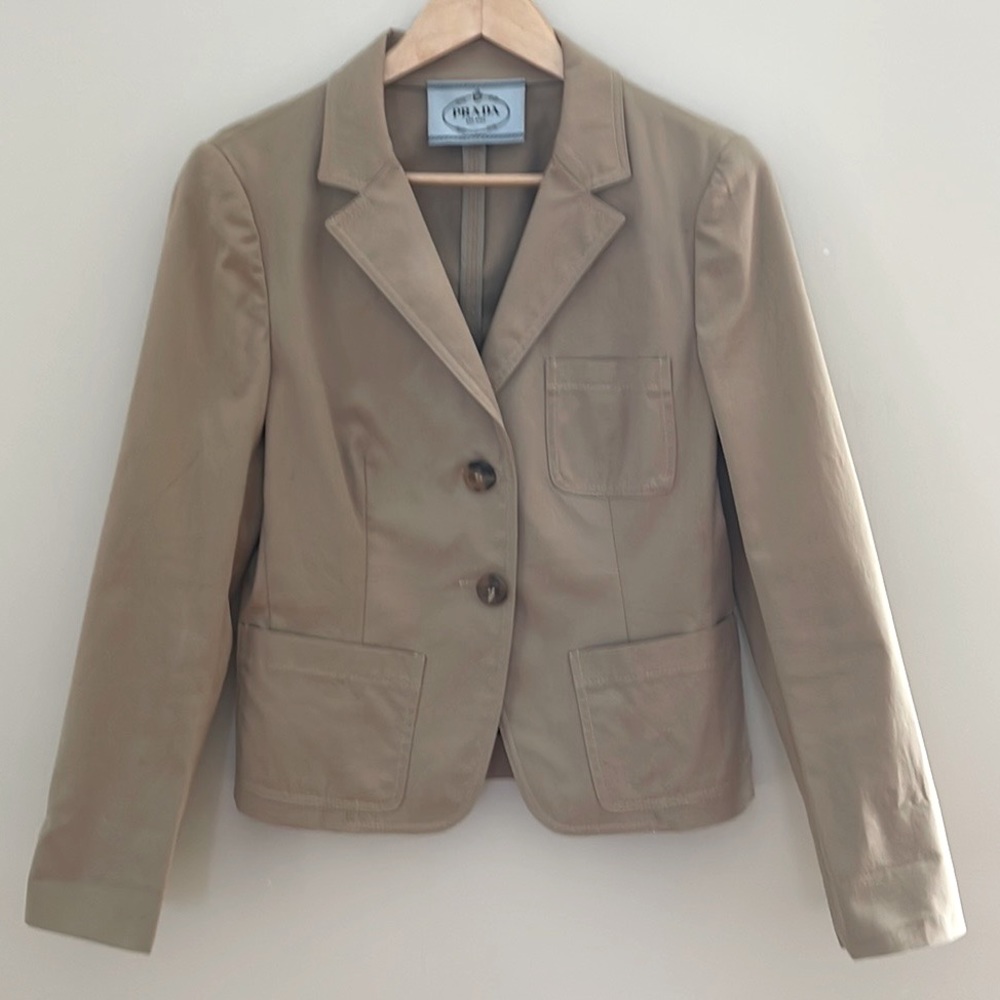 Prada tan blazer with flare back. Size 44. Size 10 US.